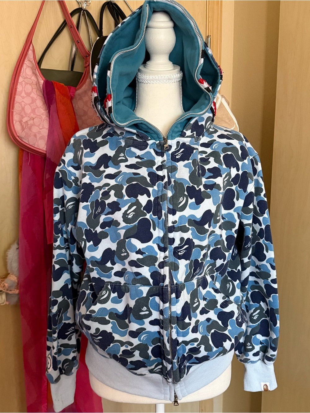 BAPE Abc blue shark double hoodie